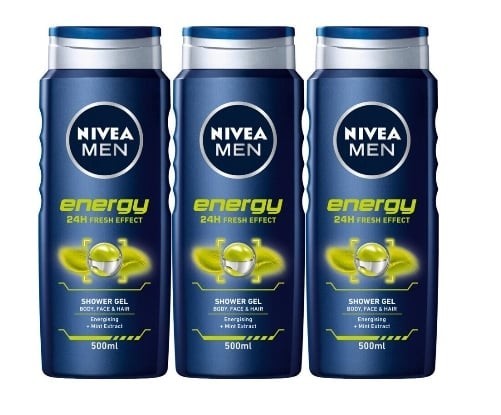 Set 3 x Nivea gel dus 500ml energy men, curatare eficienta, hidratare intensa