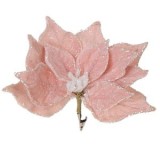 Floare decorativa de Craciun cu clips, Roz Frosty cu Glitter Argintiu, 24 cm, CMCLASS