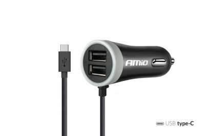 Incarcator auto cu 2 USB si cablu USB type C, 2.4A foto