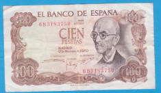 (1) BANCNOTA SPANIA - 100 PESETAS 1970 (17 NOIEMBRIE), PORTRET MANUEL DE FALLA foto