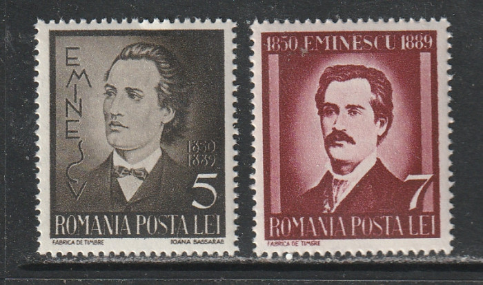 Romania 1939 - Mihai Eminescu 50 de Ani de la Moarte 2v MNH