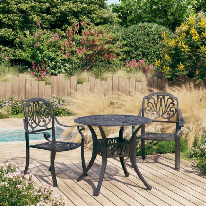 vidaXL Set mobilier bistro, 3 piese, negru, aluminiu turnat 3070575