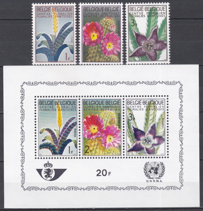 Belgia 1965 - Festivalul florilor de la Gent, Serie + Colita in alte nuante, MNH