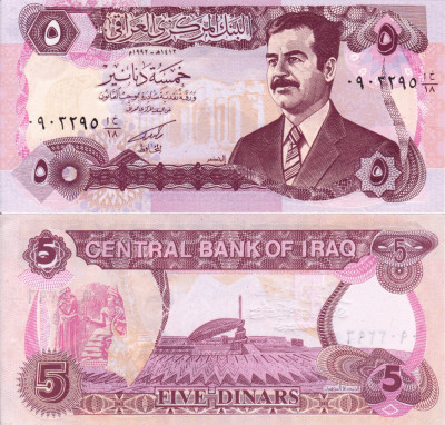 IRAQ 5 dinars 1992 UNC!!! foto