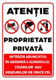 Indicator atentie proprietate privata interzis aruncatul in gradina a gunoiului tigarilor sau deseurilor de orice fel