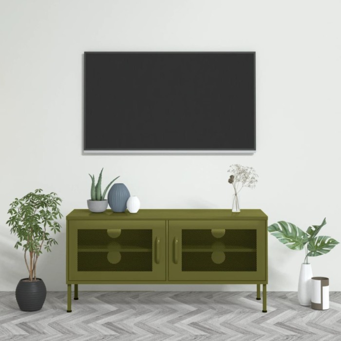 Gossi comoda tv, verde masliniu, 105x35x50 cm, otel