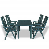 VidaXL Set mobilier de exterior, 5 piese, verde, plastic