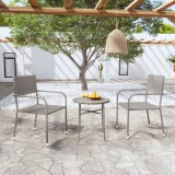 Set mobilier gradina Gossi, 3 piese, poliratan, gri, masa rotunda, scaune stivuibile, max 110kg/loc
