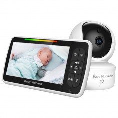 Baby monitor, SM650, camera supraveghere si monitorizare, wifi, ecran de 5 inch, voce bidirectionala, temperatura, rotire 120/355°, cantece de leagan