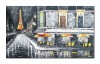 Tablou pictat manual, Peisaj de noapte in Paris, 100x60cm ulei pe panza in cutit efect 3D