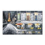 Tablou pictat manual, Peisaj de noapte in Paris, 100x60cm ulei pe panza in cutit efect 3D
