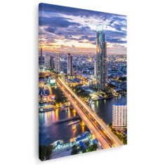 Tablou peisaj urban la apus Bangkok Thailand Tablou canvas pe panza CU RAMA 20x30 cm