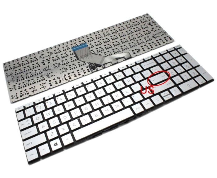 Tastatura HP Argintie Pavilion 15-DA layout US fara rama enter mic, Pavilion 15-DB layout US fara rama enter