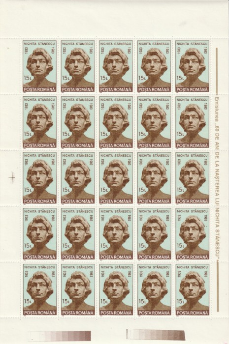 Romania 1993 - #1311 60 de Ani Nichita Stanescu - Coala Completa 1v MNH