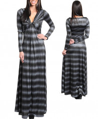 Rochie Maxi Seara, Maneci Lungi, Negru cu Cenusiu, Fabricata In SUA foto