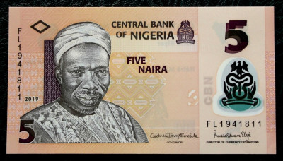 Nigeria 5 Naira 2019 POLYMER UNC necirculata ** foto