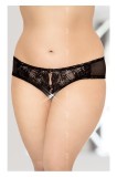 String 2469 Plus Size, black - 2XL - Chilotei din material elastic, semitransparent, cu insertie din dantela cu decupaj&nbsp;partea din fata, prins cu fund, Softline
