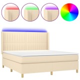Cumpara ieftin Pat cu arcuri, saltea si LED, crem, 180x200 cm, textil