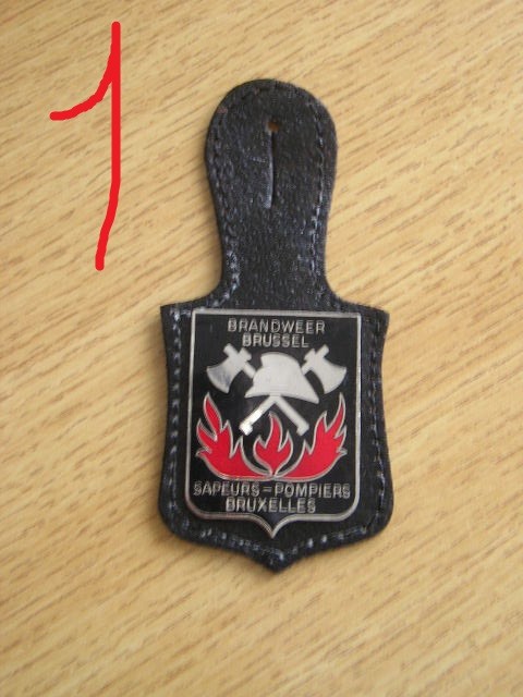 QW8 19 - Insigna tematica militara - pompieri Bruxelles - suport piele