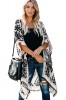Tunica Plaja Vaporoasa Imprimeu Abstract Alb-Negru Ciucuri Kimono Vara S/M Rochie