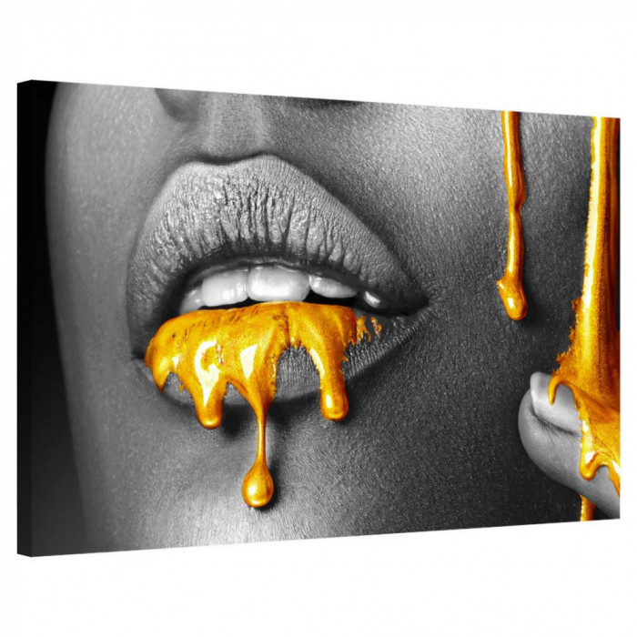 Tablou Canvas, Tablofy, Dripping Gold Lips, Printat Digital, 100 &times; 70 cm