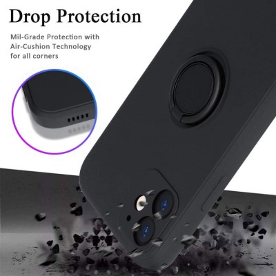 Husa protectie Flippy compatibila cu Apple iPhone 12 Mini Liquid Silicone Ring cu suport rotativ Negru foto