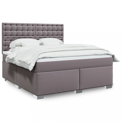 vidaXL Pat box spring cu saltea, gri, 180x200 cm, piele ecologică foto