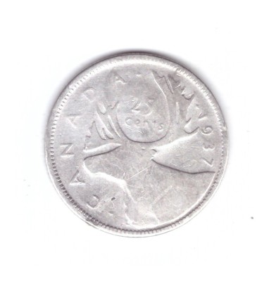 Moneda Canada 25 cents/centi 1937, uzata, curata foto
