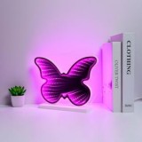 Lampa LED Infinity Mirror cu Model Fluture, Fucsia si Negru, 25x6x19.5cm, CMCLASS