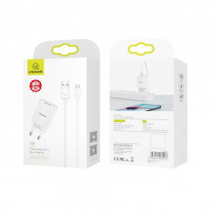 Incarcator reta USAMS T21, cablu microUSB inclus, 2.1A, Alb foto