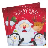 șervețele de Masă Christmas, Model Moș Crăciun și Pinguini, 33x33cm, Set 20 Buc, Bază Apă