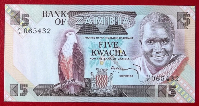 Zambia 5 kwacha 1980 (1988) sign 4 P25b rara UNC necirculata **