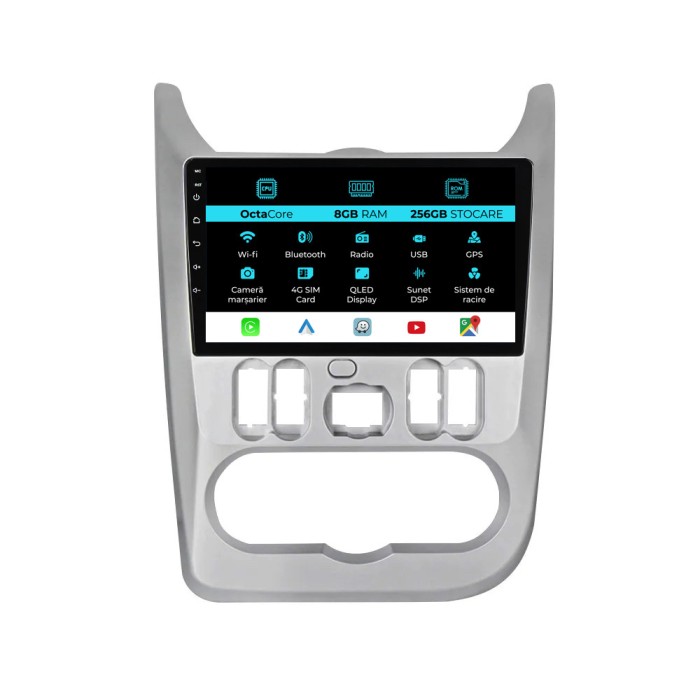 Navigatie Dedicata Dacia Logan Duster Sandero (2008-2013), 9Inch, 8Gb Ram, 256Gb Stocare, Carplay