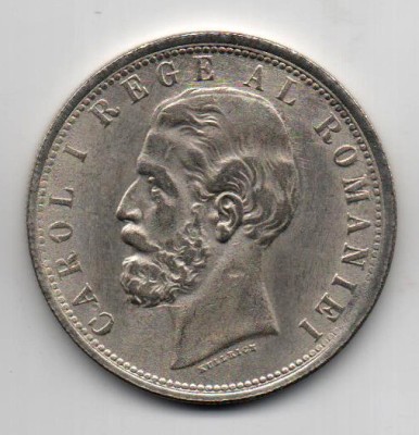 Monedă 5 lei, ARGINT (20 grame) Romania, 1880 foto
