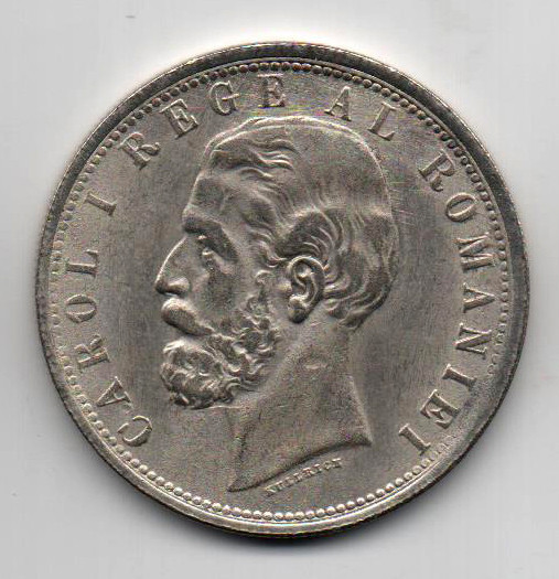 Monedă 5 lei, ARGINT (20 grame) Romania, 1880