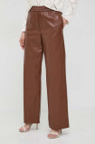 Weekend Max Mara pantaloni femei, culoarea maro, drept, high waist 2415130000000