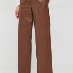 Weekend Max Mara pantaloni femei, culoarea maro, drept, high waist 2415130000000