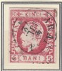 ROMANIA 1871 LP 30 REGELE CAROL I CU BARBA 5 BANI ROSU T 6 STAMPILAT EROARE