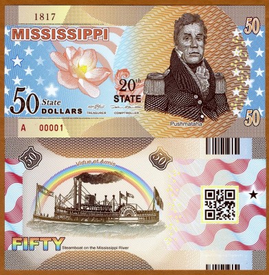 !!! SUA = FANTASY NOTE = MISSISSIPPI - 2016 - UNC / AL 20 - LEA STAT / POLIMER foto