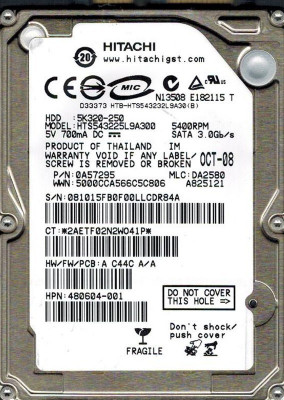 hdd Hard Disk laptop HGST Travelstar 5K320 HTS543225L9A300 5K320 250 GB - SATA foto