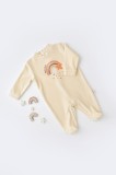 Salopeta BabyCosy Curcubeu Crem Bumbac Organic Maneca Lunga Marime 6-9 Luni Unisex