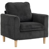 HOMCOM Fotoliu de living din velur reiat, fotoliu 1 loc căptușit, șezut lat, pernă cu arcuri, 83x74x87cm, Gri &Icirc;nchis | Aosom Romania