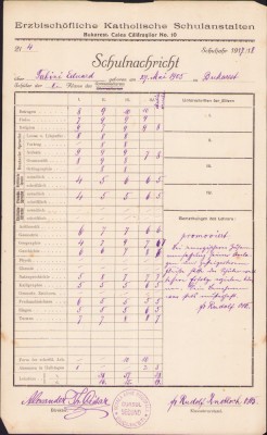 HST A923 Certificat școlar Eduard Fabini 1918 București foto