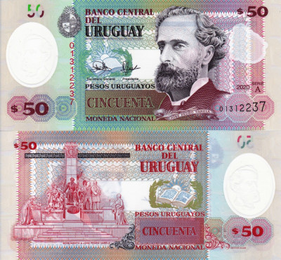 URUGUAY 50 pesos 2020 polymer UNC!!! foto