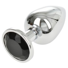Dop Anal Metallic Buttplug, Large, Argintiu/Negru, Passion Labs