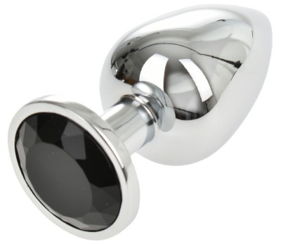 Dop Anal Metallic Buttplug, Large, Argintiu/Negru, Passion Labs foto