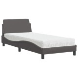 Cumpara ieftin Pat cu saltea, Dover, gri, 90x190 cm, piele ecologica