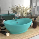 VidaXL Chiuvetă lux preaplin verde deschis mat 58,5x39cm ceramică oval