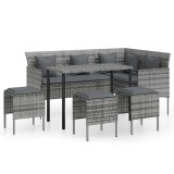Cumpara ieftin Set canapele de gradina forma L cu perne 5 piese gri poliratan