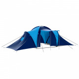 Cort camping textil, 9 persoane, albastru &icirc;nchis și albastru